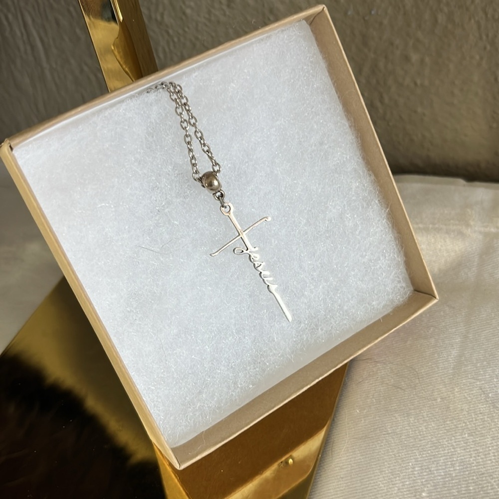 God Jesus Lord Cross Stainless Steel Necklace - Picture 2 of 10